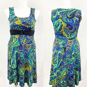 R&K Vintage Paisley Ruched Casual Dress Small